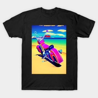 CUTE LOVELY SURREAL RETRO MOTORCYCLE ON THE BEACH T-Shirt